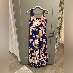 Floral Tiered Maxi Dress in Brown, Peach & Blue